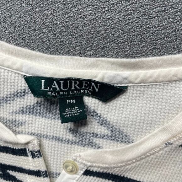 Lauren Ralph Lauren Aztec Thermal Henley Shirt Womens Size PM Waffle Knit Boho - Picture 2 of 6